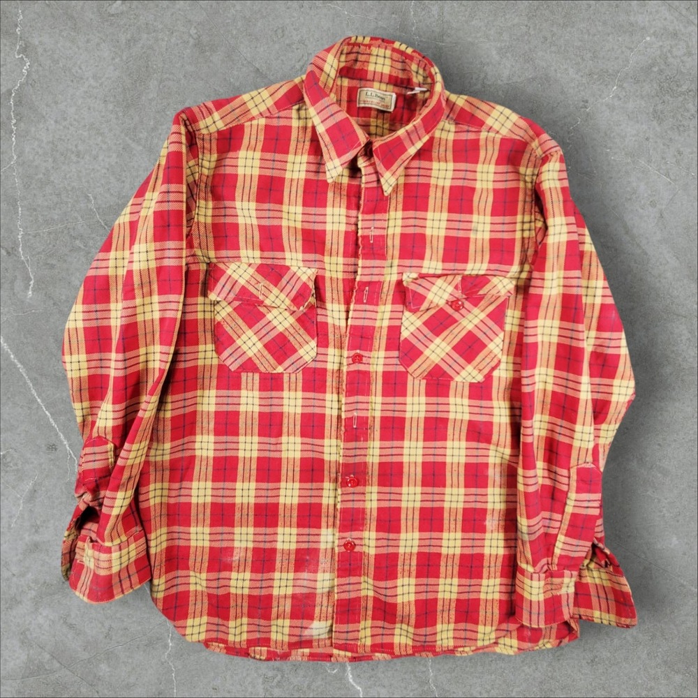 L.L. Bean Timberline Shirt Mens Large Red Yellow Plaid Vintage Flannel Style 90s